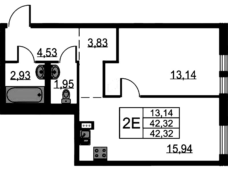 1-комнатная квартира 42.32 м², 14/18 эт., ЖК «Невская Долина»